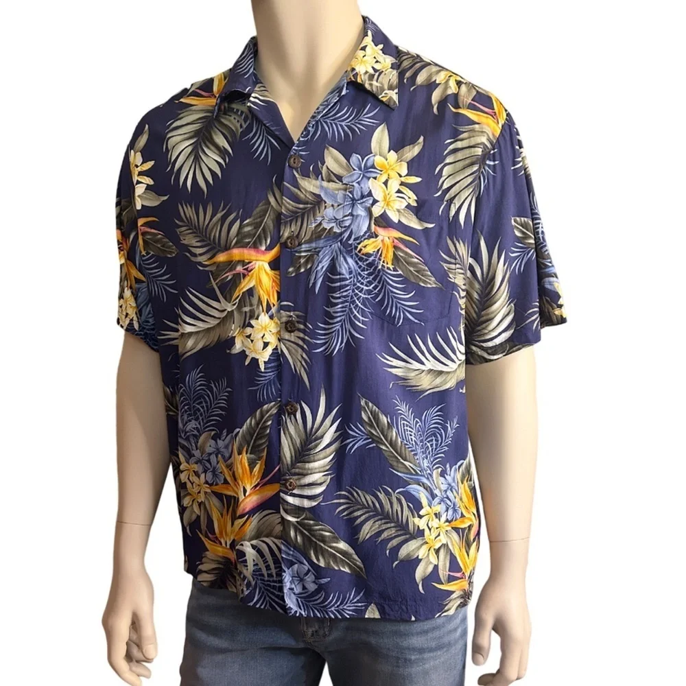 Sandwich Isle Hawaiian Shirt Tiki Button Front 100% Rayon Floral Foliage NWOT - Picture 2 of 11